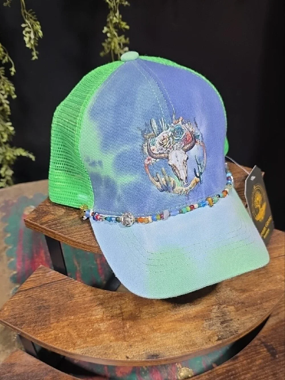 Aurum Grove Green & Blue Beaded Trucker Hat